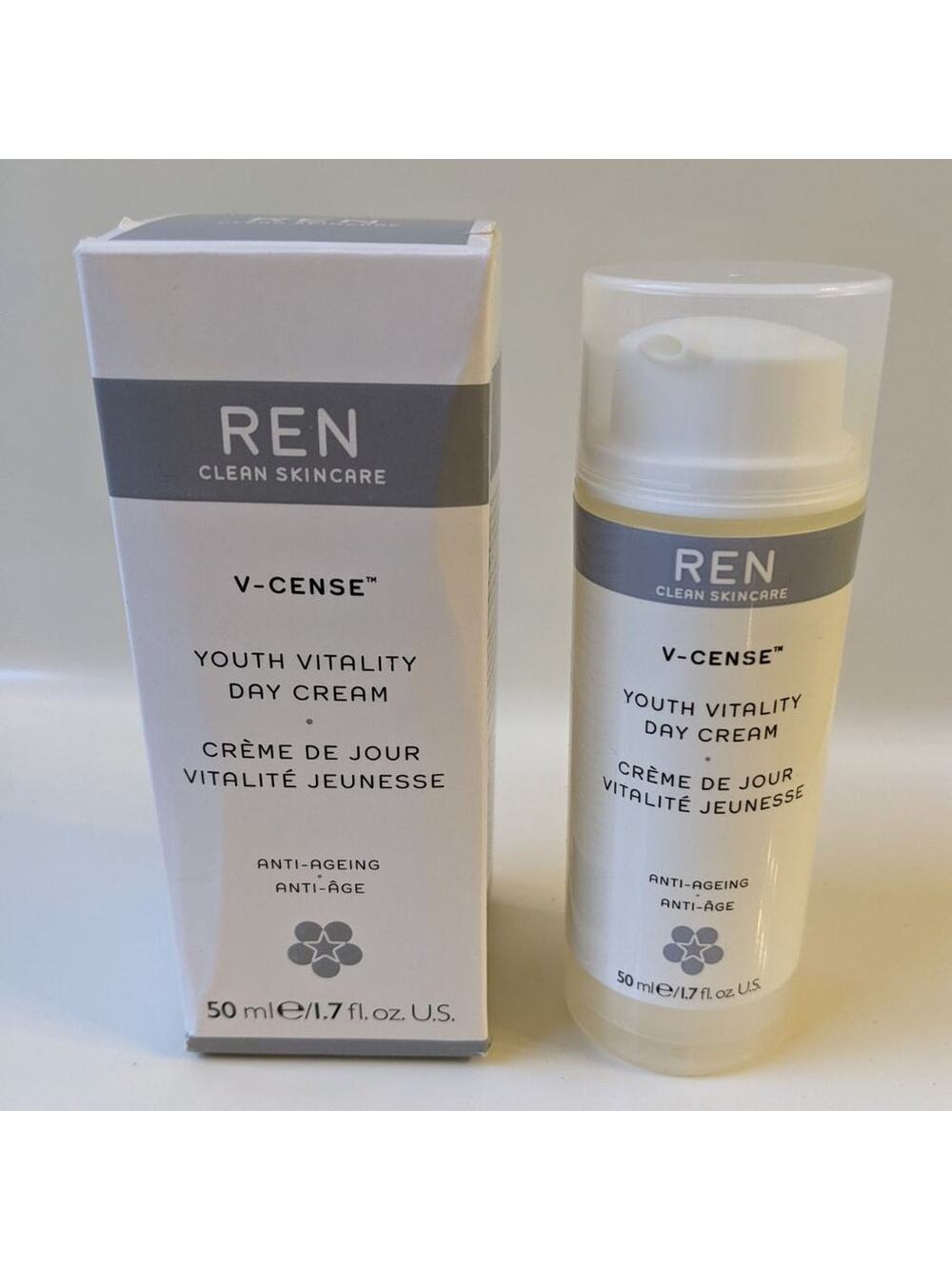 New REN Clean Skincare V-Cense Youth Vitality Day Cream Anti Ageing Aging 50 ml